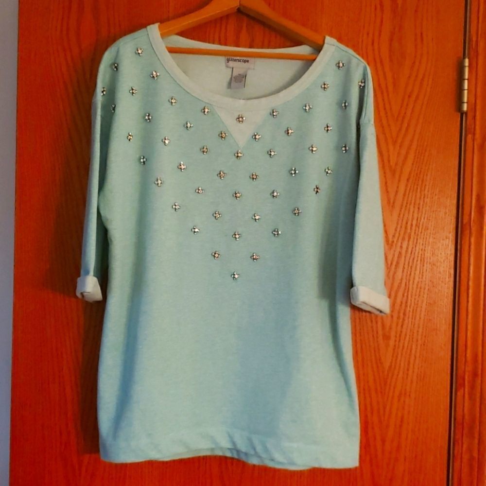 Pretty Mint Green Women's Top w/ Bling Sz XL
